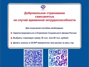 САМОЗАНЯТЫЕ ГРАЖДАНЕ МОГУТ ПОЛУЧАТЬ ВЫПЛАТЫ ПО ВРЕМЕННОЙ НЕТРУДОСПОСОБНОСТИ
